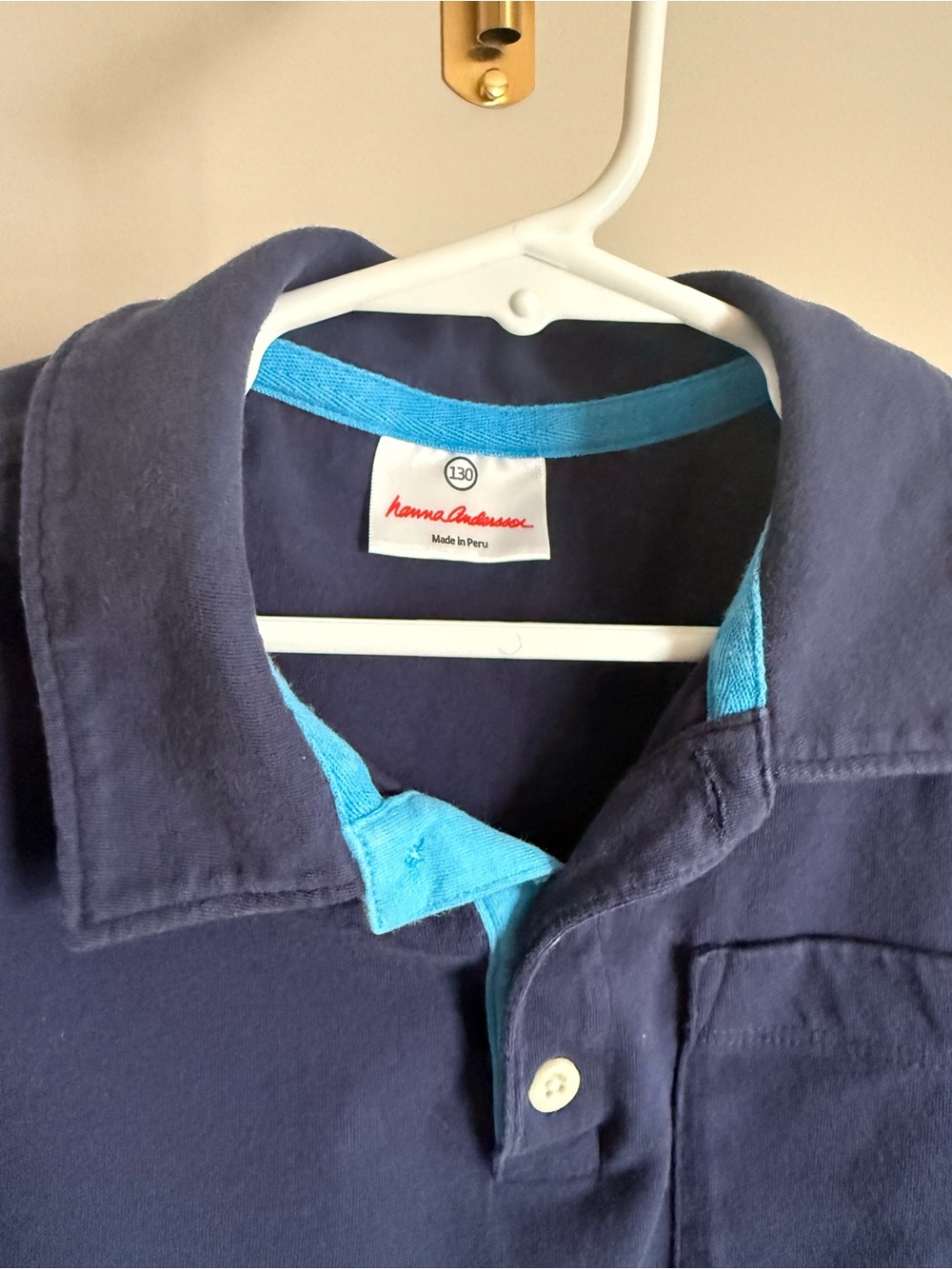 Hanna Andersson Boys Polo Shirt 130 Navy Blue Short Sleeve Pocket Cotton